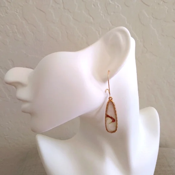 #2 New! 18k Gold Plated Marbled Stone Dangle Earrings - Picture 3 of 7